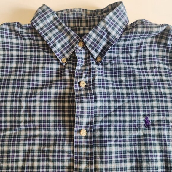 Ralph Lauren Plaid Shirt Blue & Purple Button Down Business Casual Mens XL EUC - Picture 2 of 9